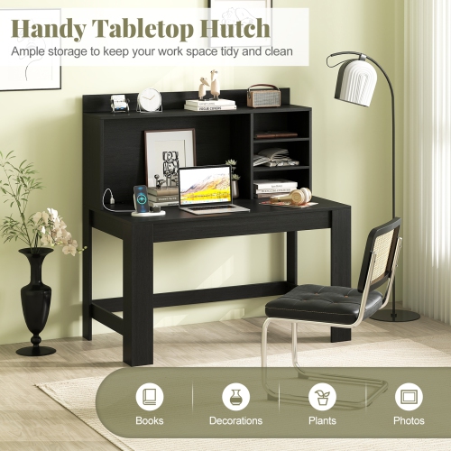 Modern Computer Desk with Hutch and Storage Shelves for Home Office