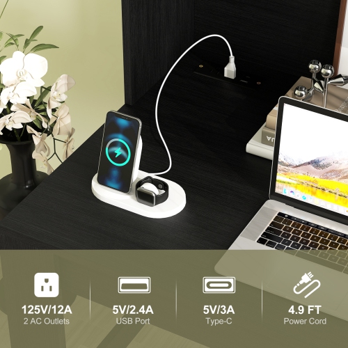 Modern Computer Desk with Hutch and Storage Shelves for Home Office