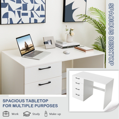 Desk with 4 Large Drawers, Ideal for Computer Work and Office Organization