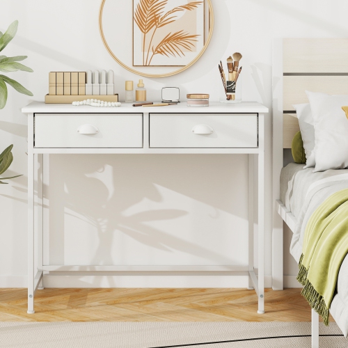 Space-Saving Home Office Desk with 2 Fabric Drawers & 4 Hanging Hooks