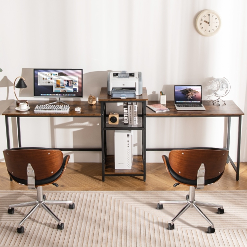 2-Person Computer Desk with Power Outlet and Printer Stand for Shared Workspace