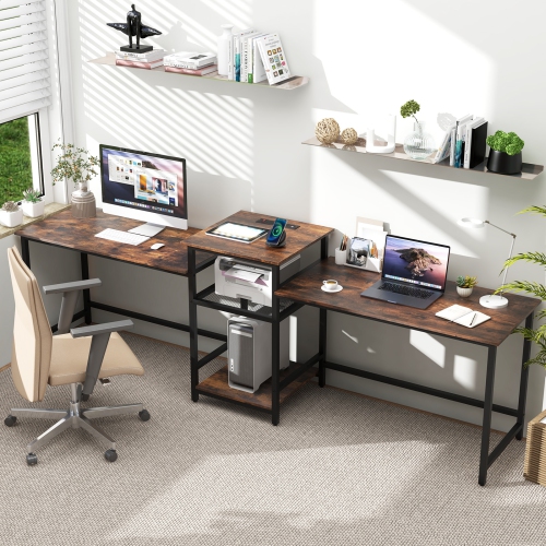 2-Person Computer Desk with Power Outlet and Printer Stand for Shared Workspace