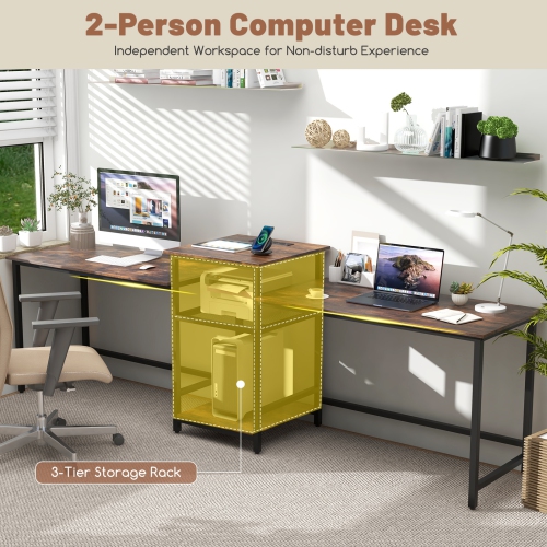 2-Person Computer Desk with Power Outlet and Printer Stand for Shared Workspace
