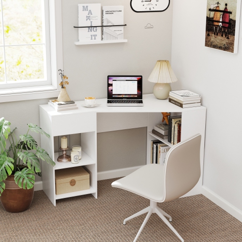 L-Shaped Executive Computer Desk with Drawer for Corner Home Office