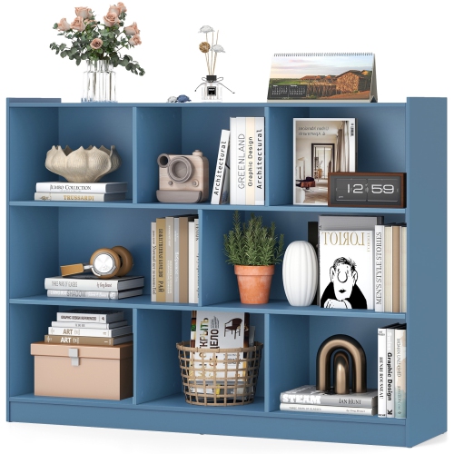 3-Tier Open Bookcase with 8-Cube Floor Standing Storage Shelves for Display