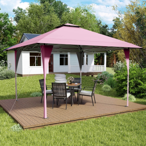 Costway 13 X 13 FT Pop up Gazebo Outdoor Canopy Tent with Portable Carrying Bag 8 Stakes Pink/Gray/Beige/Khaki