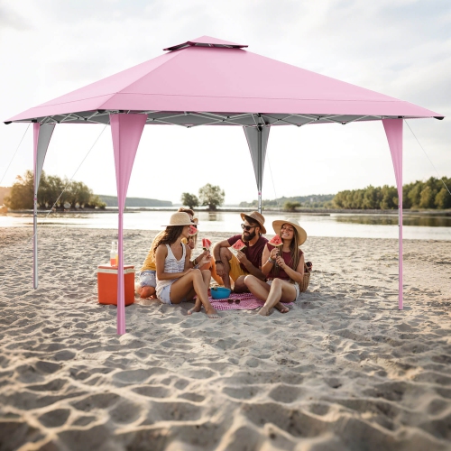 Costway 13 X 13 FT Pop up Gazebo Outdoor Canopy Tent with Portable Carrying Bag 8 Stakes Pink/Gray/Beige/Khaki