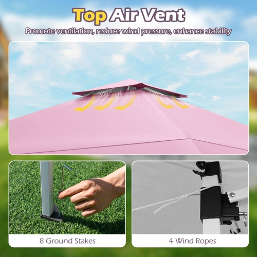 Costway 13 X 13 FT Pop up Gazebo Outdoor Canopy Tent with Portable Carrying Bag 8 Stakes Pink/Gray/Beige/Khaki