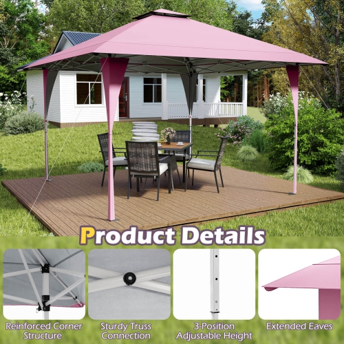Costway 13 X 13 FT Pop up Gazebo Outdoor Canopy Tent with Portable Carrying Bag 8 Stakes Pink/Gray/Beige/Khaki