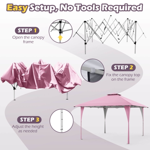 Costway 13 X 13 FT Pop up Gazebo Outdoor Canopy Tent with Portable Carrying Bag 8 Stakes Pink/Gray/Beige/Khaki