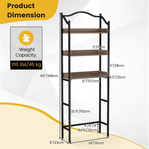Costway 3-Tier Over-The-Toilet Bathroom Spacesaver Storage Rack Standing Shelf Organizer