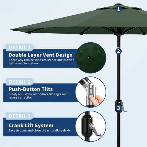 9-FT Outdoor UV-Resistant Patio Umbrella with Tilt Button & Crank Handle for Garden, Backyard, Poolside