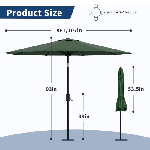9-FT Outdoor UV-Resistant Patio Umbrella with Tilt Button & Crank Handle for Garden, Backyard, Poolside