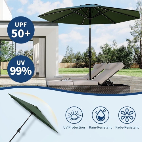 9-FT Outdoor UV-Resistant Patio Umbrella with Tilt Button & Crank Handle for Garden, Backyard, Poolside