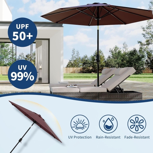 9-FT Outdoor UV-Resistant Patio Umbrella with Tilt Button & Crank Handle for Garden, Backyard, Poolside