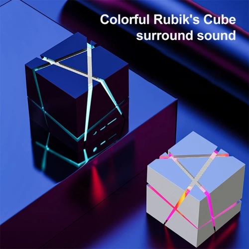 Magic Cube Bluetooth Smart Speaker Creative Colored Lights Mobile Phone Subwoofer Portable Wireless Mini Speaker Gift-White