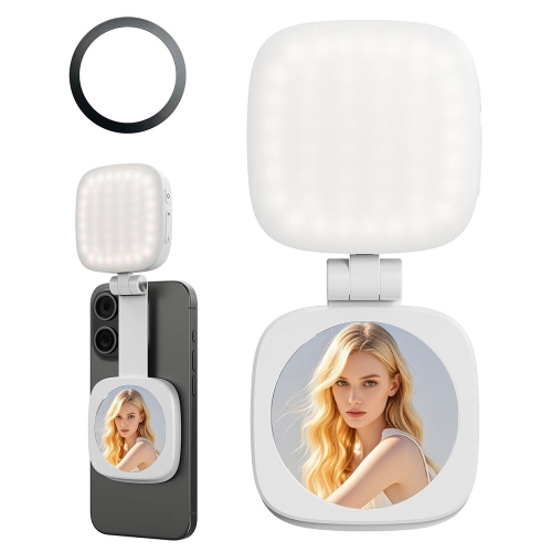 Portable Mobile Phone Selfie Light, Magnetic Selfie Light with Mini Travel Makeup Mirror, Suitable for iPhone 16/15/14