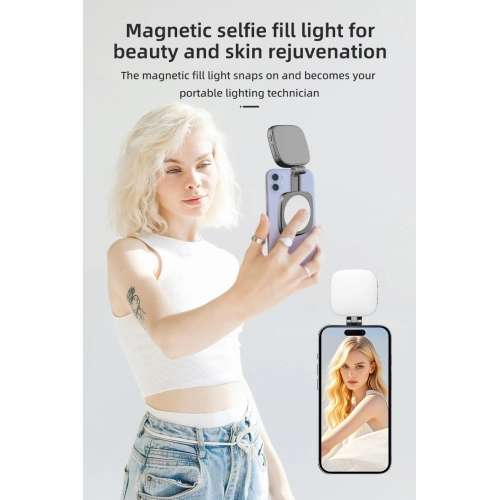 Portable Mobile Phone Selfie Light, Magnetic Selfie Light with Mini Travel Makeup Mirror, Suitable for iPhone 16/15/14