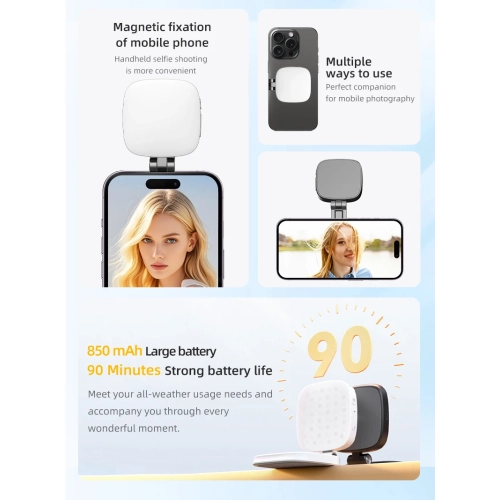 Portable Mobile Phone Selfie Light, Magnetic Selfie Light with Mini Travel Makeup Mirror, Suitable for iPhone 16/15/14