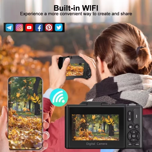 HD flip screen CCD digital camera WIFI transmission student retro micro-single entry portable card machine - black [64G memory card + card reader + 2