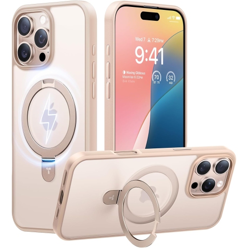 Suitable for iPhone16pro mobile phone case magnetic damping protective cover rotating fulcrum shell bracket magnetic invisible bracket - transparent