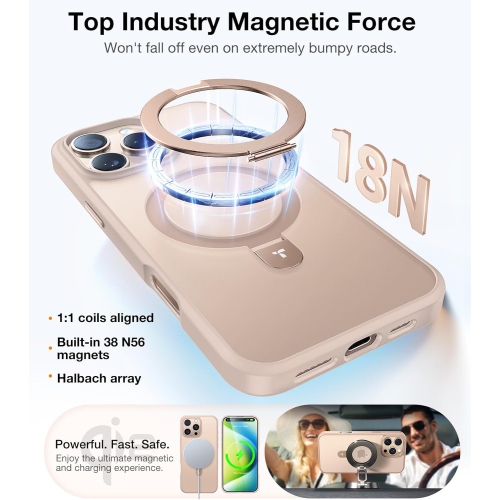 Suitable for iPhone16pro mobile phone case magnetic damping protective cover rotating fulcrum shell bracket magnetic invisible bracket - transparent