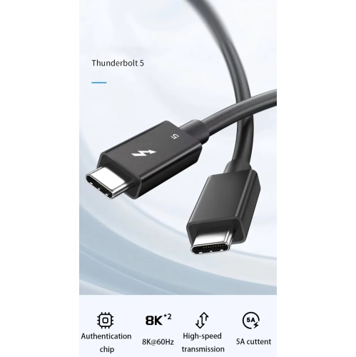 Câble de données Thunderbolt 5 complet Transmission 80&nbsp;Gb/s 240&nbsp;W chargement rapide mini hôte de type C5K Résolution 2