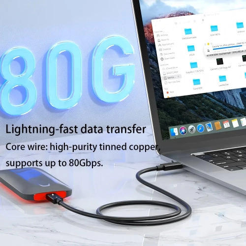Câble de données Thunderbolt 5 complet Transmission 80&nbsp;Gb/s 240&nbsp;W chargement rapide mini hôte de type C5K Résolution 2