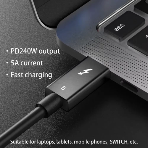Câble de données Thunderbolt 5 complet Transmission 80&nbsp;Gb/s 240&nbsp;W chargement rapide mini hôte de type C5K Résolution 2