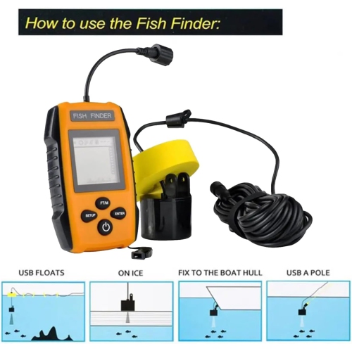 Échosondeur 100&nbsp;m de qualité marine avec sondeur grand-angle de 45°, sondeur Echo HD et transducteur d'alarme sonore – Détecteur de pêche