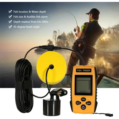 Échosondeur 100&nbsp;m de qualité marine avec sondeur grand-angle de 45°, sondeur Echo HD et transducteur d'alarme sonore – Détecteur de pêche