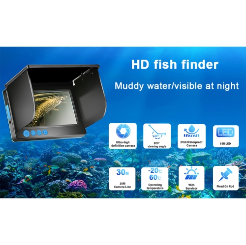 Détecteur de poisson Caméra sous-marine Pêche grand-angle Vision nocturne infrarouge Hôte IP65 étanche avec écran IPS de 5&nbsp;po pour glace,