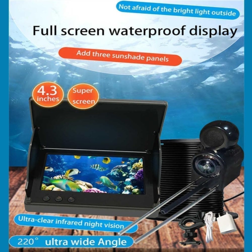 Underwater Fishing Camera, Underwater Fishing Camera, 4.3 Inch HD Ice Fishing Camera with 220° Wide View, Night Vision Portable Fish Finder, IP68