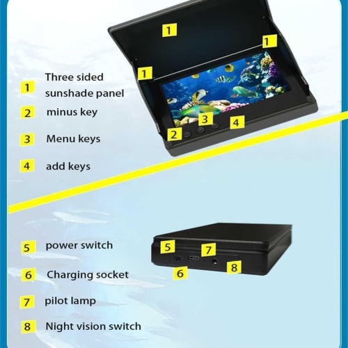 Underwater Fishing Camera, Underwater Fishing Camera, 4.3 Inch HD Ice Fishing Camera with 220° Wide View, Night Vision Portable Fish Finder, IP68