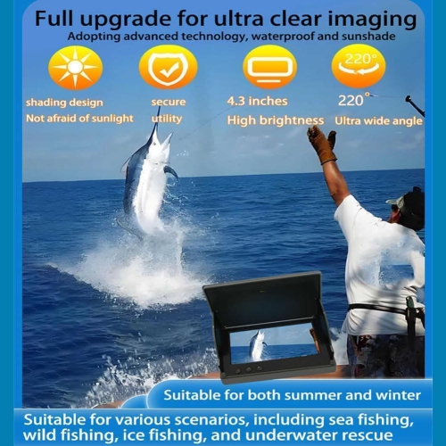 Underwater Fishing Camera, Underwater Fishing Camera, 4.3 Inch HD Ice Fishing Camera with 220° Wide View, Night Vision Portable Fish Finder, IP68
