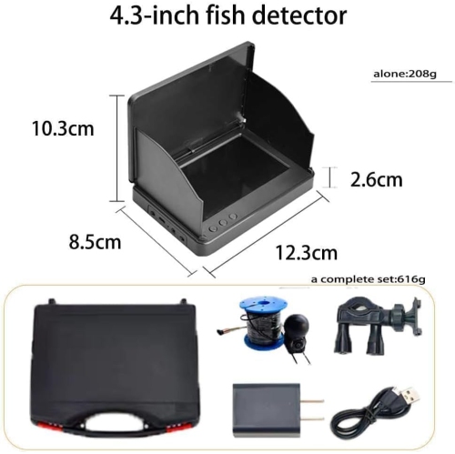 Underwater Fishing Camera, Underwater Fishing Camera, 4.3 Inch HD Ice Fishing Camera with 220° Wide View, Night Vision Portable Fish Finder, IP68