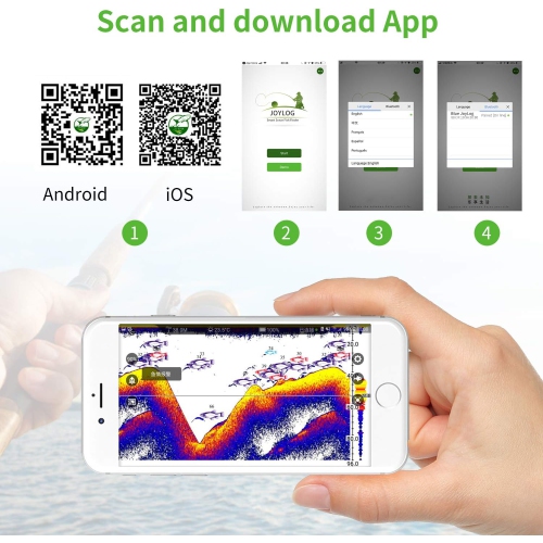 Échosondeur portatif sans fil Bluetooth Échosondeur intelligent avec APPLICATION iOS et téléphone Android pour kayak/glace/pêche sur bateau
