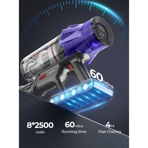 Aspirateur sans fil Laresar, aspirateur-balai puissant de 50 kPa 500&nbsp;W, aspirateur portatif léger, temps de fonctionnement 60&nbsp;Min, réglage