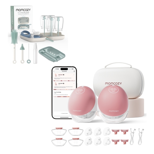 Momcozy Breast Pump Hands Free Upgraded Mobile Flow | M9, App Discreet Control Electric Breast Pump & Momcozy Bottle Brush Set, 7 in 1 Baby Bottle