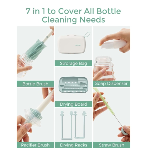 Momcozy Breast Pump Hands Free Upgraded Mobile Flow | M9, App Discreet Control Electric Breast Pump & Momcozy Bottle Brush Set, 7 in 1 Baby Bottle