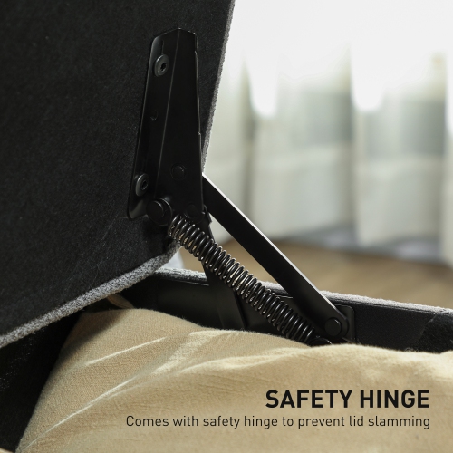 HOMCOM – Banc pouf de rangement, repose-pieds avec charnières et pattes de sécurité, banc d'extrémité, coffre de rangement en lin de 47 po pour