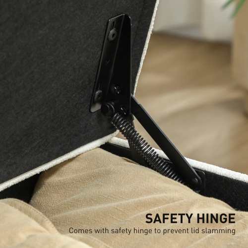 HOMCOM – Banc pouf de rangement, repose-pieds avec charnières et pattes de sécurité, banc d'extrémité, coffre de rangement en lin de 47 po pour