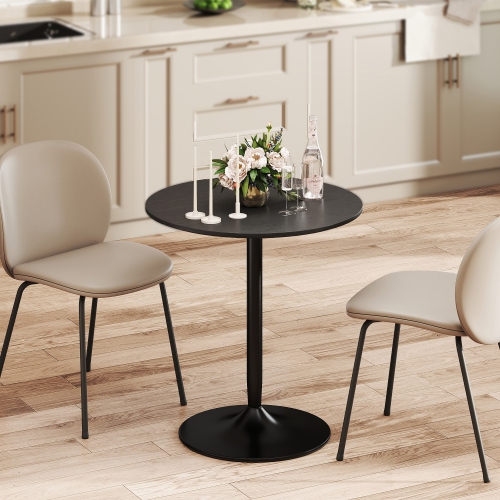 HOMCOM Round Dining Table for 2, 27.6" Modern Kitchen Table with Wood Veneer Top and Steel Pedestal Base for Dining Room, Kitchen, Living Room, Black