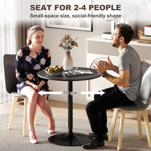 HOMCOM Round Dining Table for 2, 27.6" Modern Kitchen Table with Wood Veneer Top and Steel Pedestal Base for Dining Room, Kitchen, Living Room, Black
