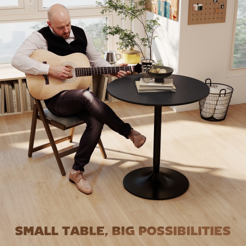 HOMCOM Round Dining Table for 2, 27.6" Modern Kitchen Table with Wood Veneer Top and Steel Pedestal Base for Dining Room, Kitchen, Living Room, Black