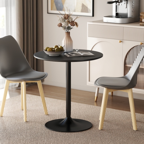 HOMCOM Round Dining Table for 2, 27.6" Modern Kitchen Table with Wood Veneer Top and Steel Pedestal Base for Dining Room, Kitchen, Living Room, Black