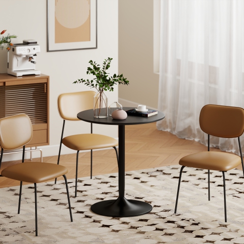 HOMCOM Round Dining Table for 2, 27.6" Modern Kitchen Table with Wood Veneer Top and Steel Pedestal Base for Dining Room, Kitchen, Living Room, Black