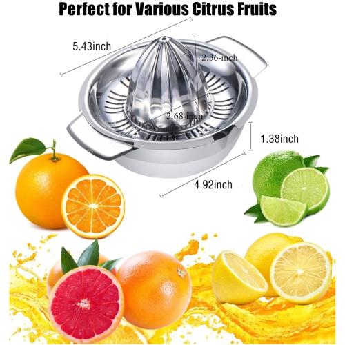 Citrus Lemon Juicer, 304 Stainless Steel Manual Juicer, Dishwasher Safe, Easy to Clean