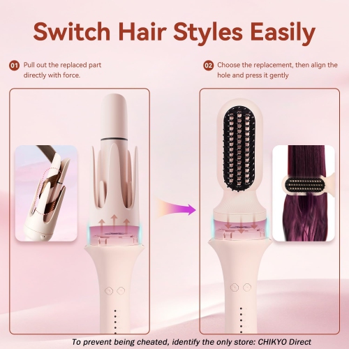 4 in 1 Automatic Curling Iron with 3 Ceramic Barrel & Hair Straightener Brush,Wave Curling Wand,Portable Rotating Curler & Straightening Comb