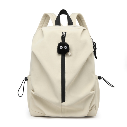 Casual backpack, small backpack, light, large capacity travel bag for men and women, backpack with pendant - white